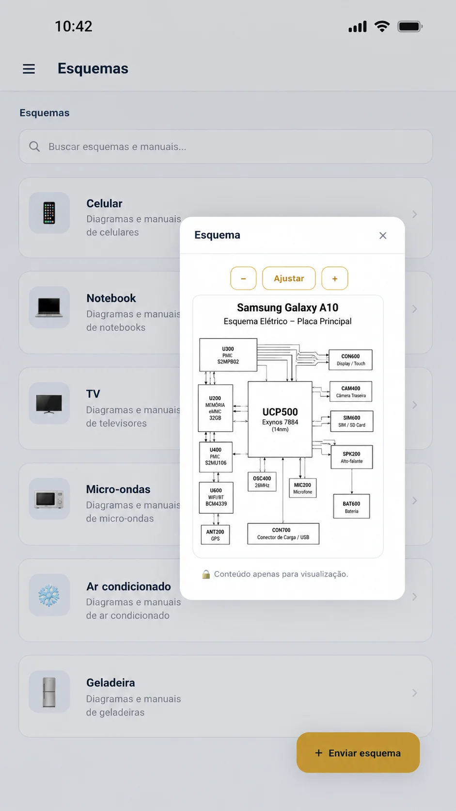 Tela de esquemas no app